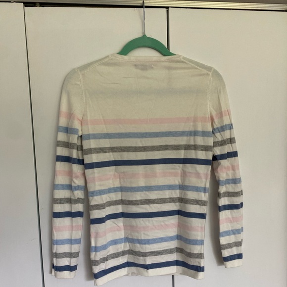 Tommy Hilfiger White Pink Blue Striped V-neck Sweater - Picture 2 of 4